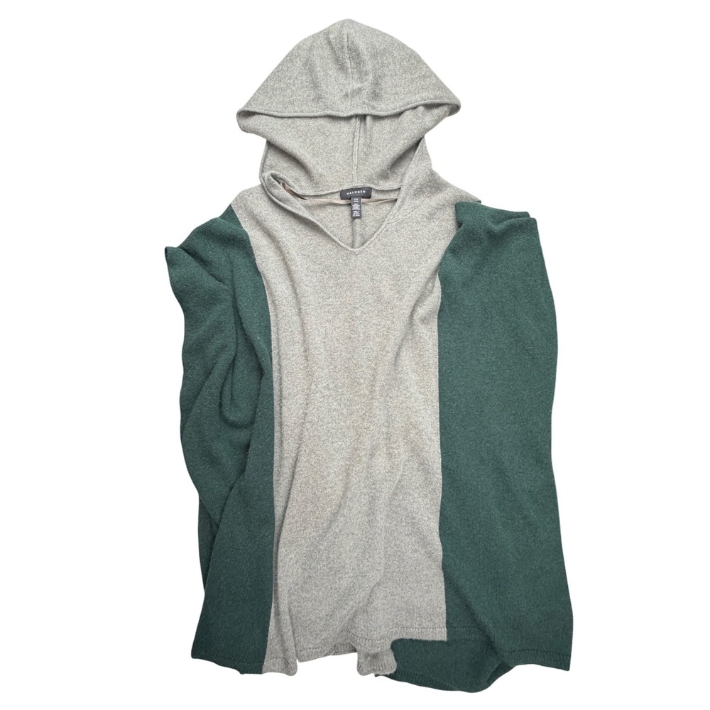 Halogen Womens 100%‎ Cashmere Hooded Poncho Grey Green Colorblock One Size Wrap